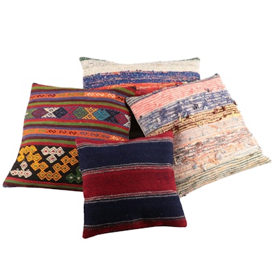 Turkish Made Kilim and Rag Rug Pillows, Mid to Late 20th Century