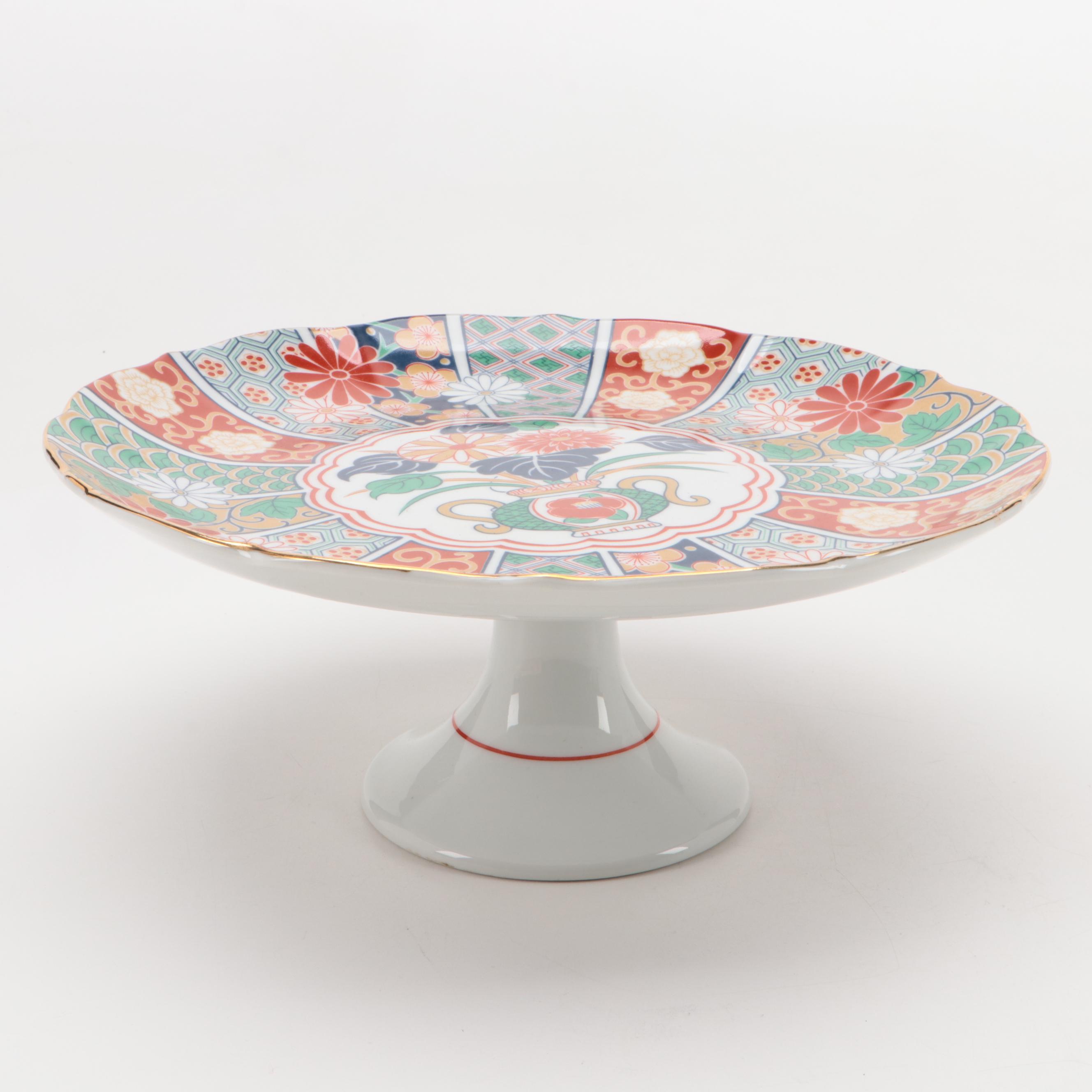 Japanese Imari Transferware Porcelain Cake Stand with Etched Stone