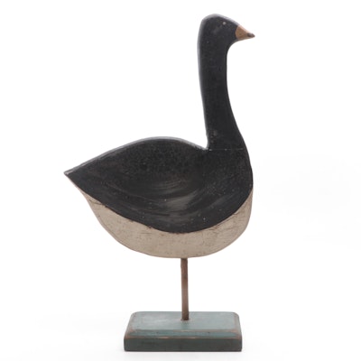 Folk Art Style Handmade Polychrome Wood Goose Figure