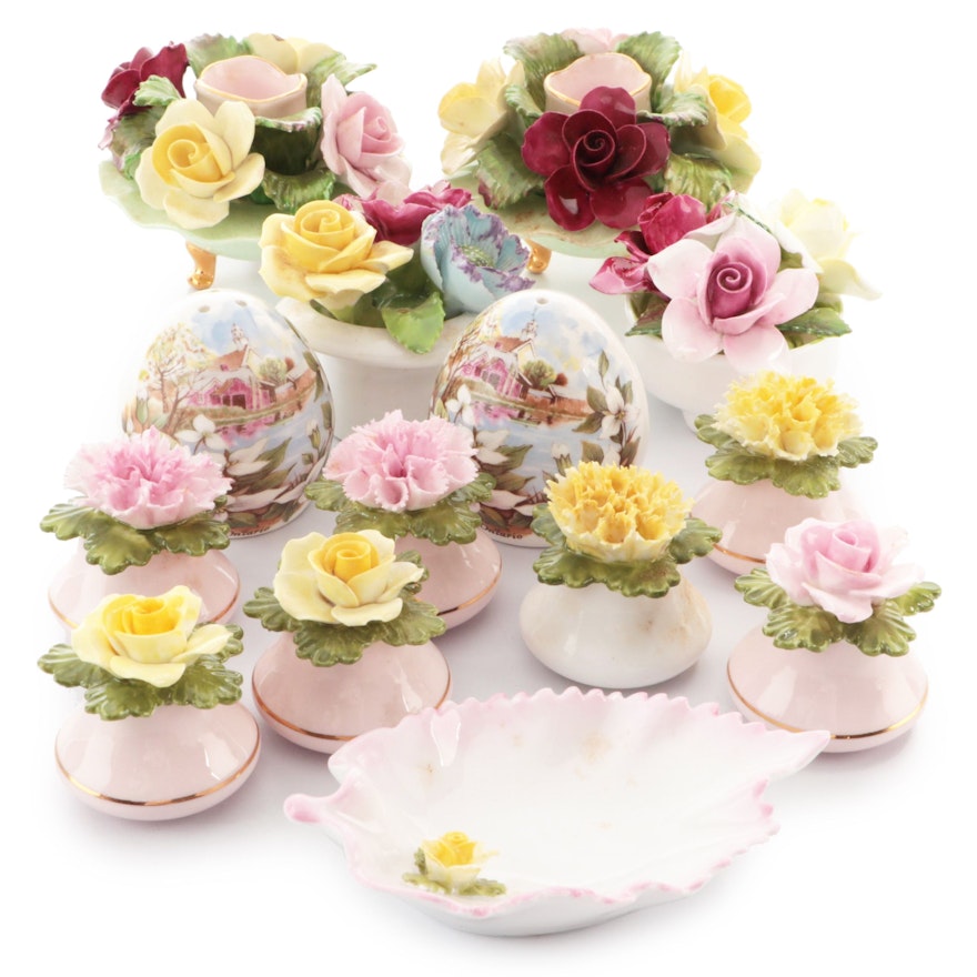 English Bone China Floral Basket Shakers and More Tableware