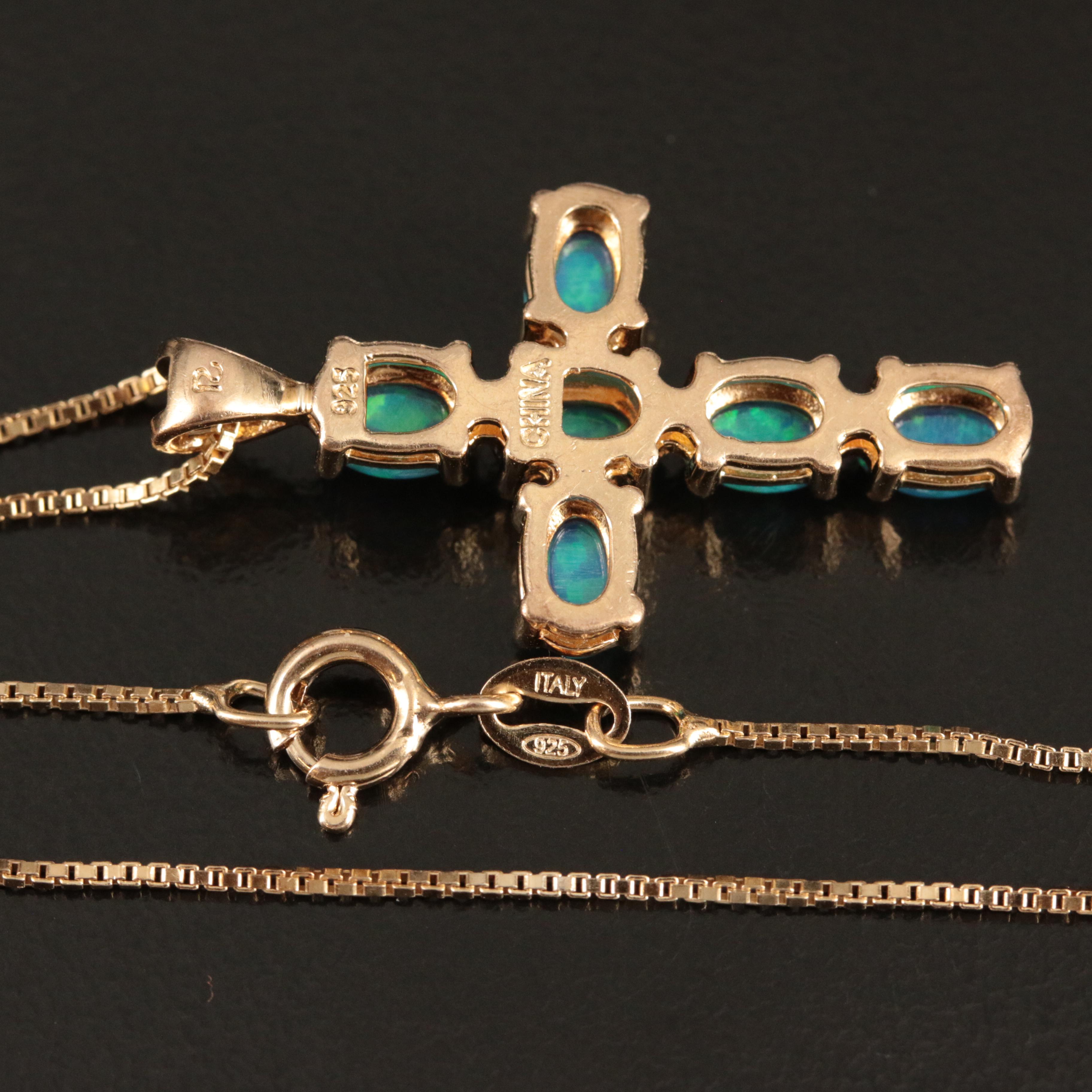 Sterling Opal Cross Necklace EBTH