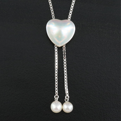 Tasaki Sterling Pearl, Mother-of-Pearl and Pearl Bolo Necklace