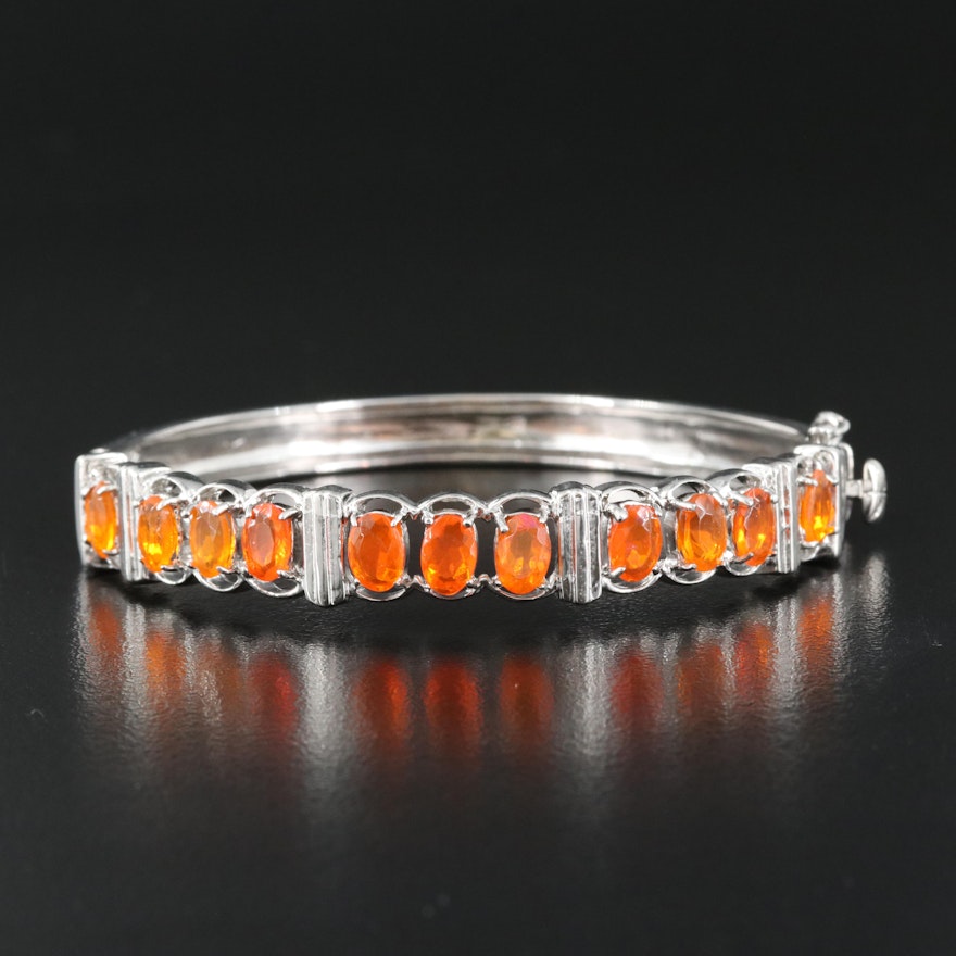 Sterling Fire Opal Hinged Bangle