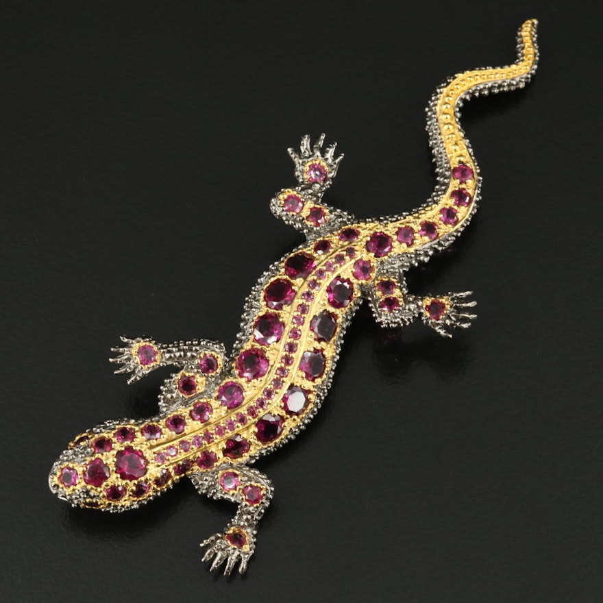 Sterling Garnet Lizard Brooch