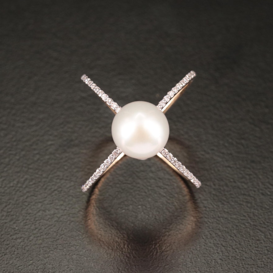 10K Cultured Pearl and Diamond Ring