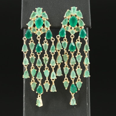 Sterling Emerald and Chalcedony Chandelier Earrings