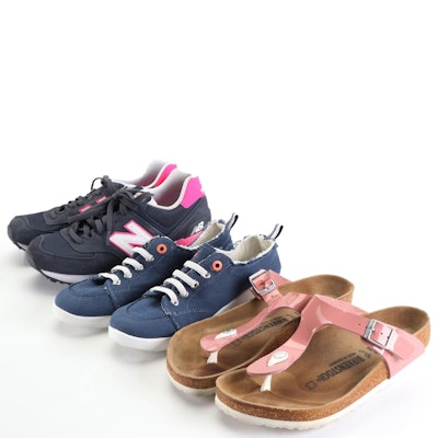 Birkenstock Gizeh Sandals, Vionic Pismo and New Balance 574 Classic Sneakers