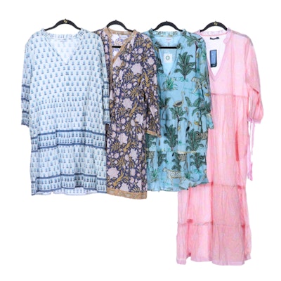 Charlee Short Printed Cotton Dresses with La Plage Pink Cotton Maxi Dress