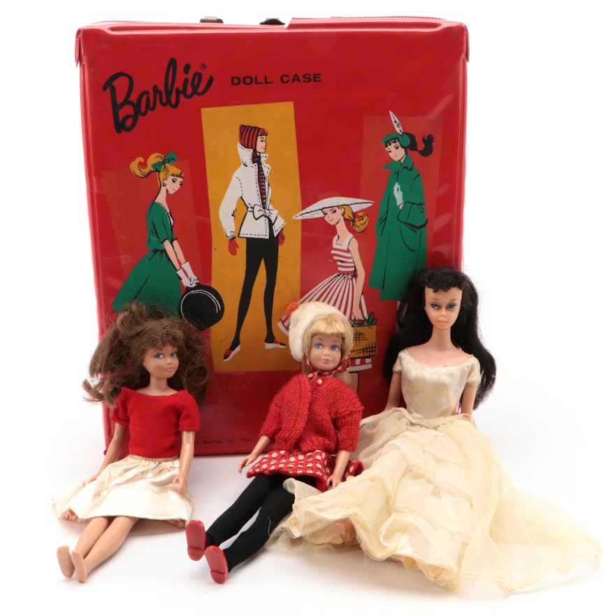 Mattel Ponytail Barbie with Skipper Dolls, Clothes and Case