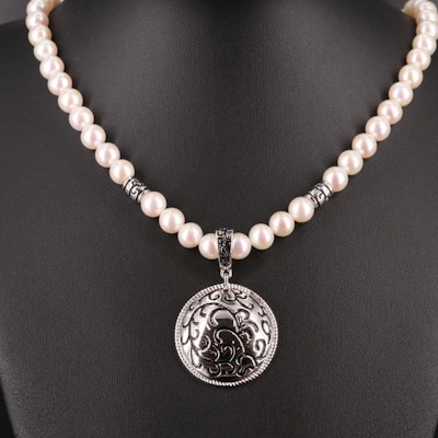 Sterling Cultured Pearl Medallion Necklace