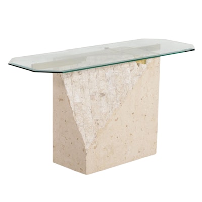 Post-Modern Tessellated Composite Stone, Brass and Glass Console Table