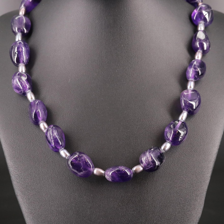 10K Amethyst and Cultured Pearl Necklace