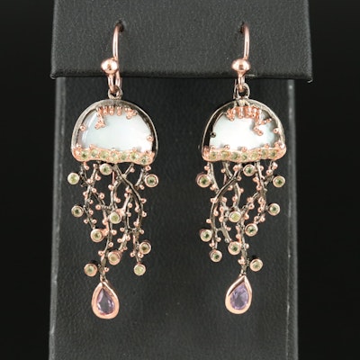 Sterling Mother-of-Pearl, Peridot and Amethyst Jellyfish Earrings