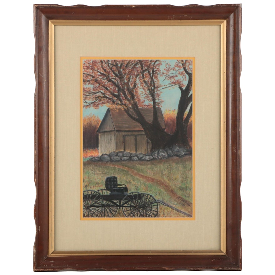 John B. Brown Pastel Drawing of Rural Landscape With Buggy, 1981