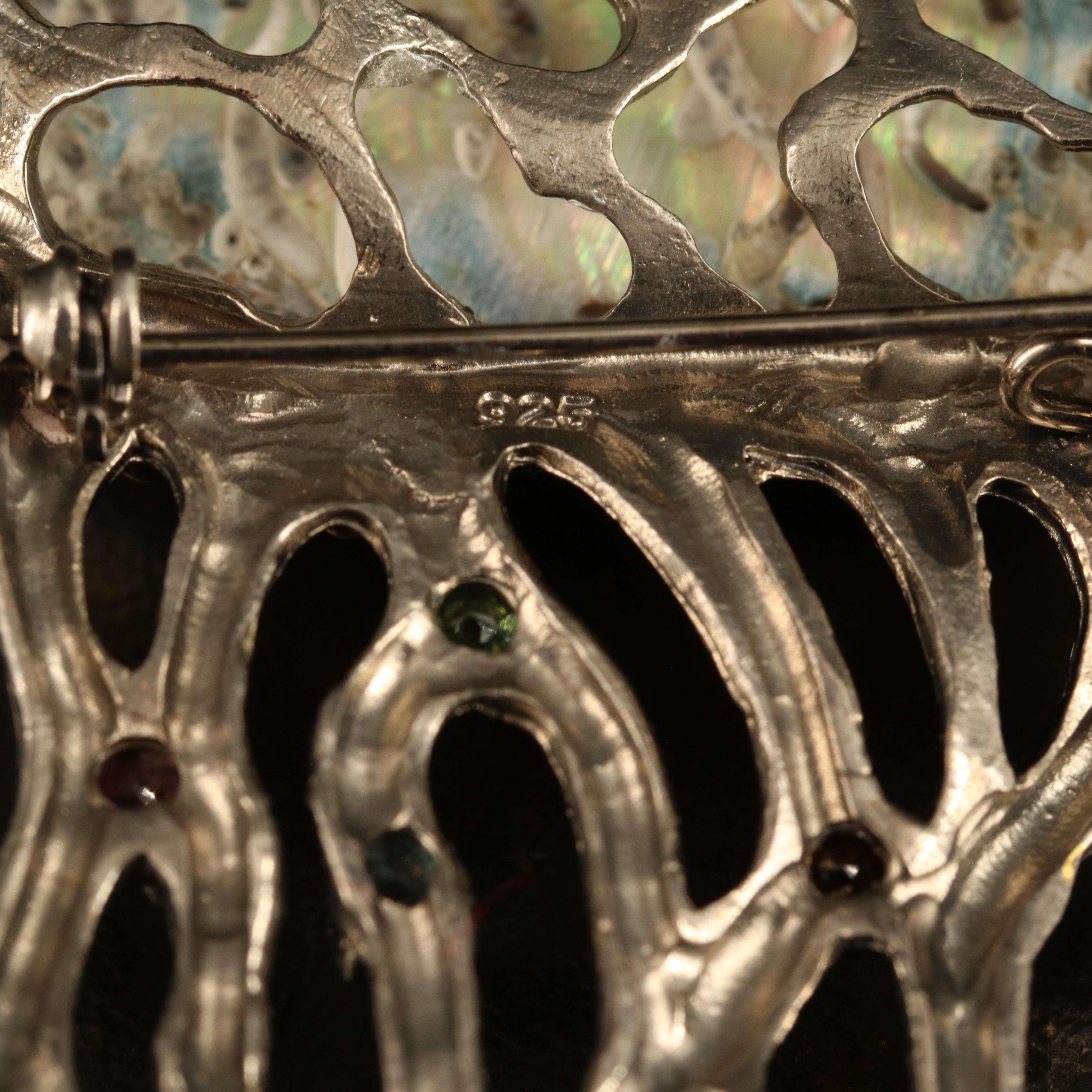 Sterling Abalone and Gemstone Jellyfish Brooch EBTH