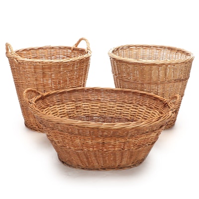 Rattan and Split Reed Wicker Woven Laundry Basket and Trash Cans