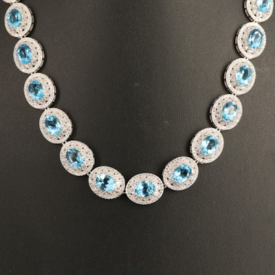 Sterling Swiss Blue Topaz and Cubic Zirconia Necklace