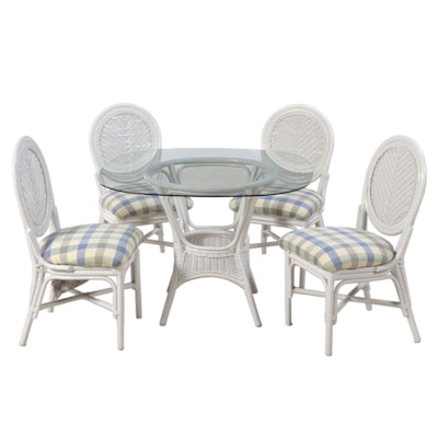 White Painted Wicker Dining Set, Late 20th Century