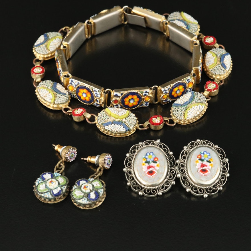Italian Micromosaic Floral Earrings and Bracelets