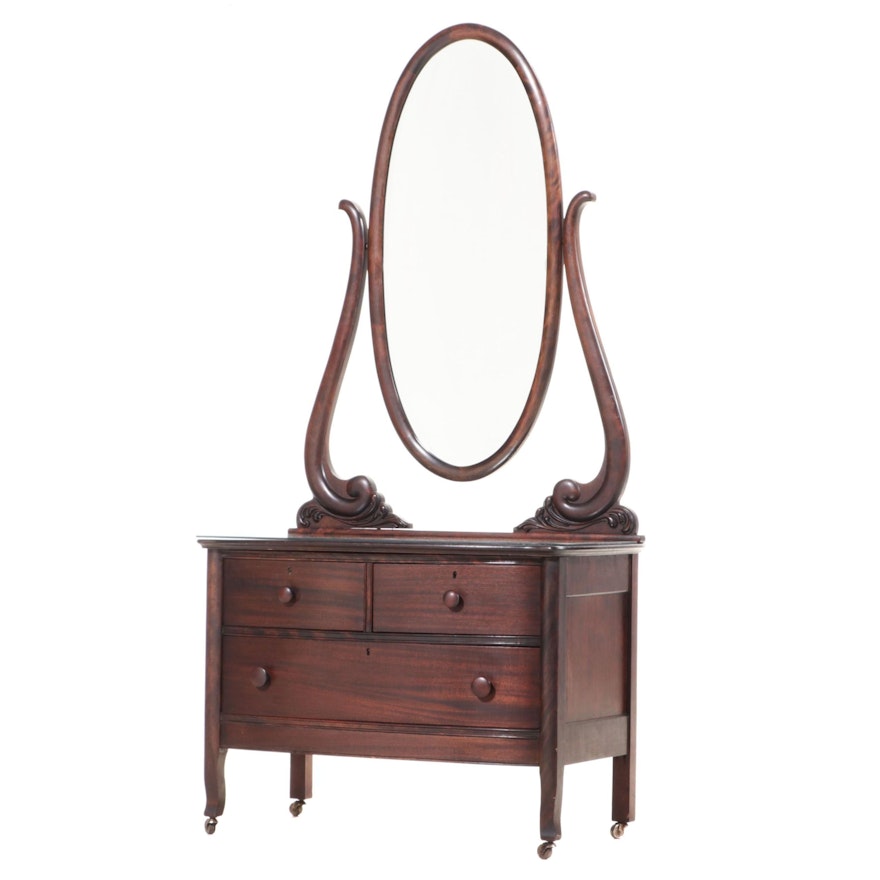 Late Victorian Mahogany Dressing Table with Mirror and Glass Top, Early 20th C