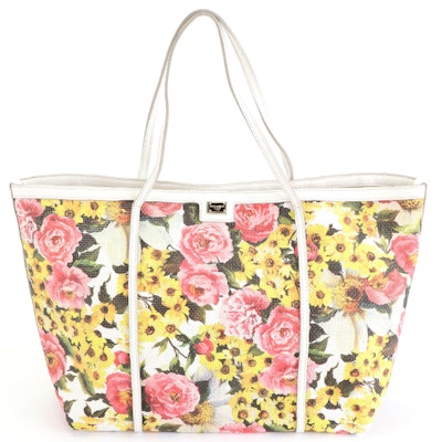 Dolce & Gabbana Floral Tote Bag with Leather Trim
