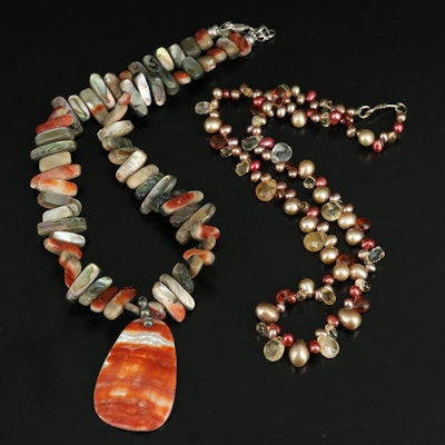 Sterling Abalone, Citrine and Pearl Necklaces