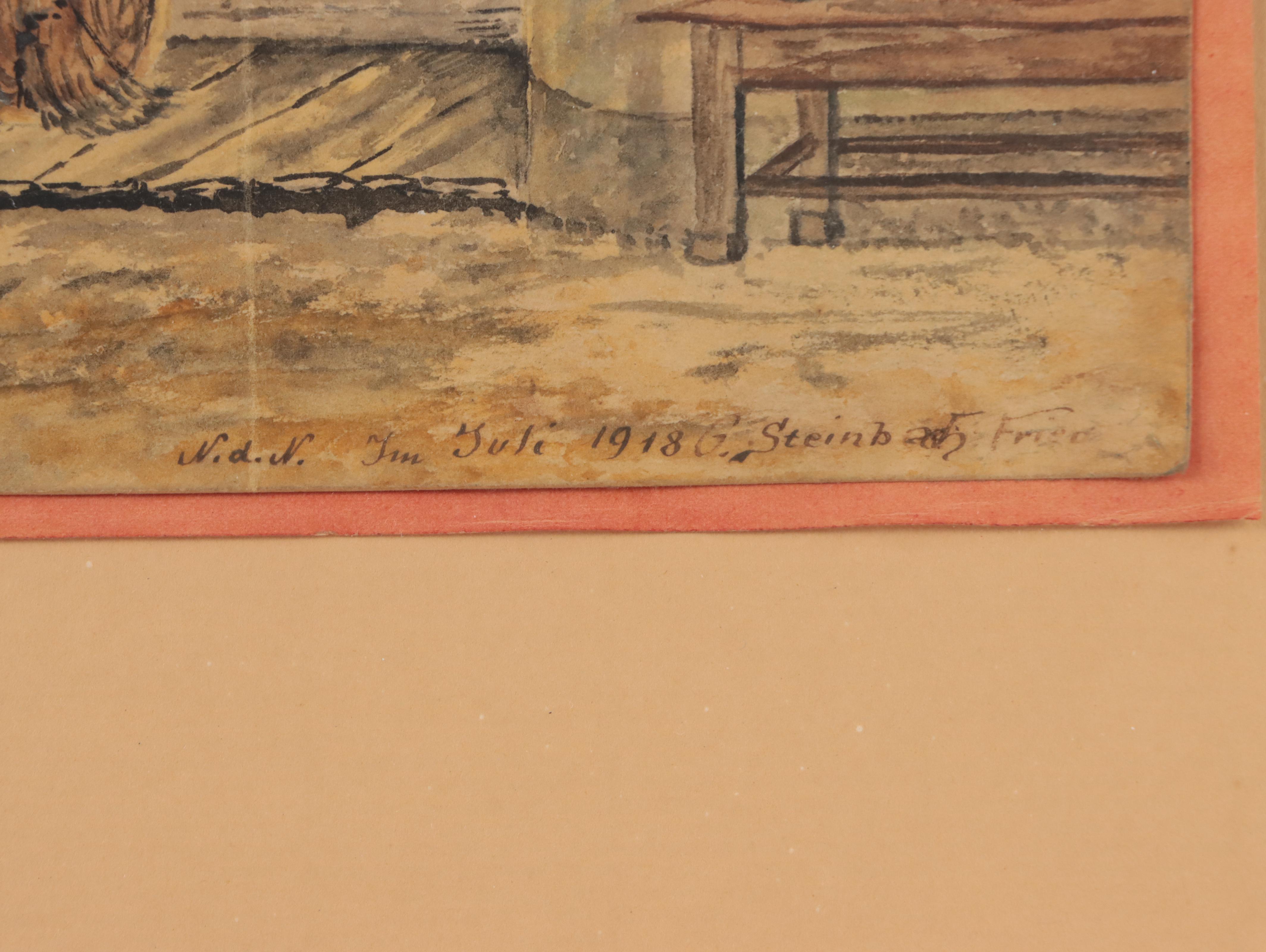 G. Steinbach Fried Patio Scene Watercolor Painting, 1918 EBTH