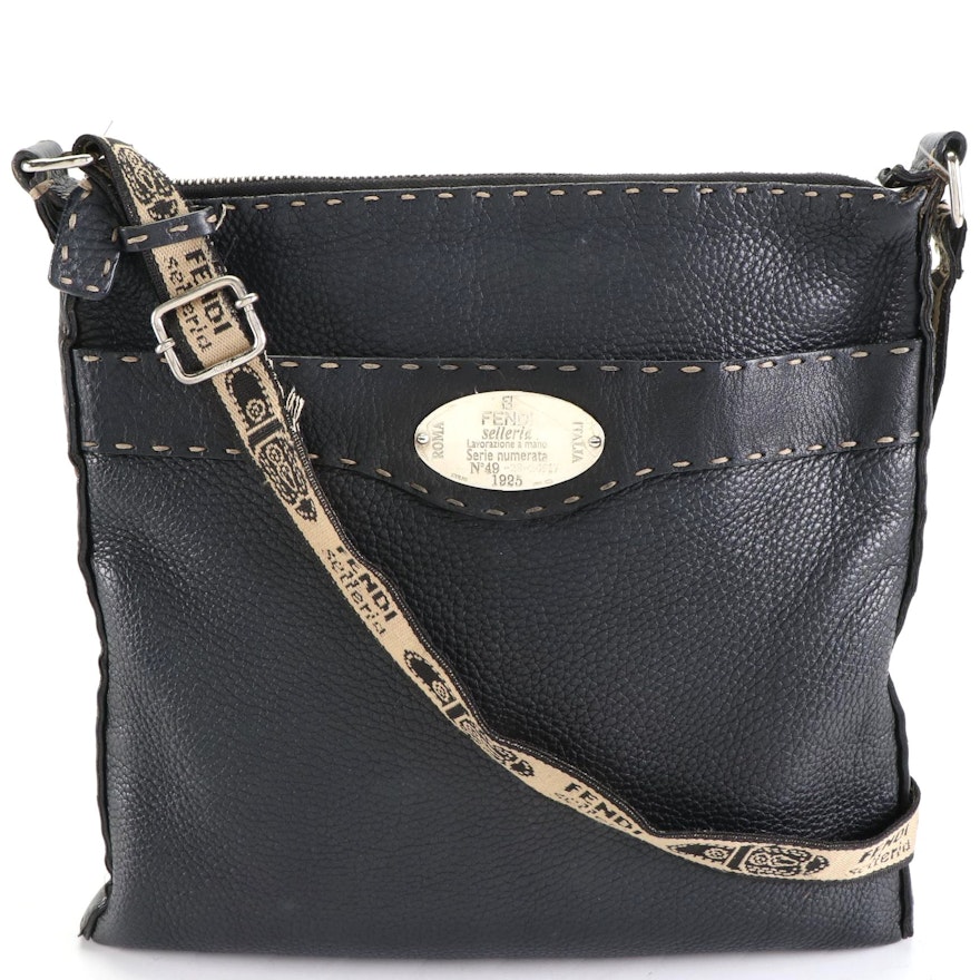 Fendi Selleria Crossbody Bag in Grained Leather with Contrast Stitching Detail