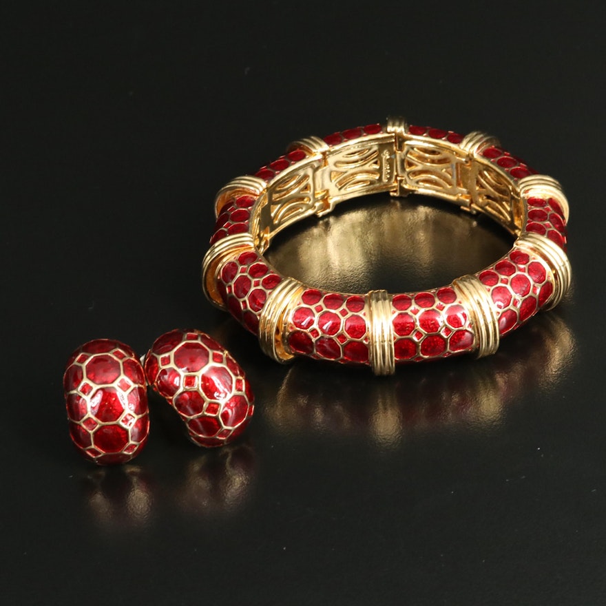 Judith Leiber Honeycomb Enamel Bracelet and Earring Set
