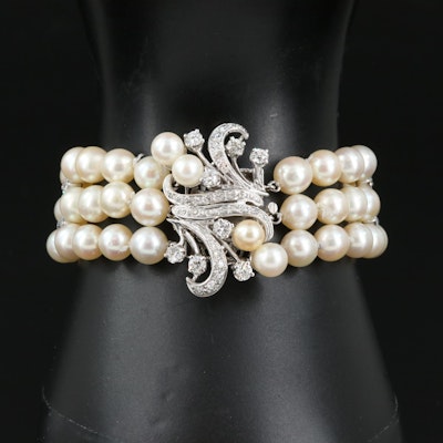 14K 1.50 CTW Diamond and Pearl Bracelet