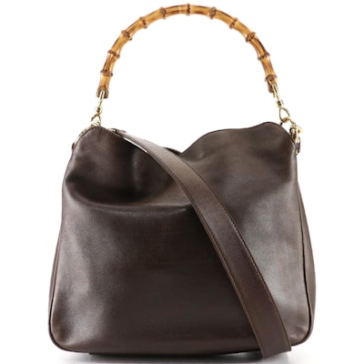 Gucci Bamboo Top Handle Two-Way Handbag in Brown Leather