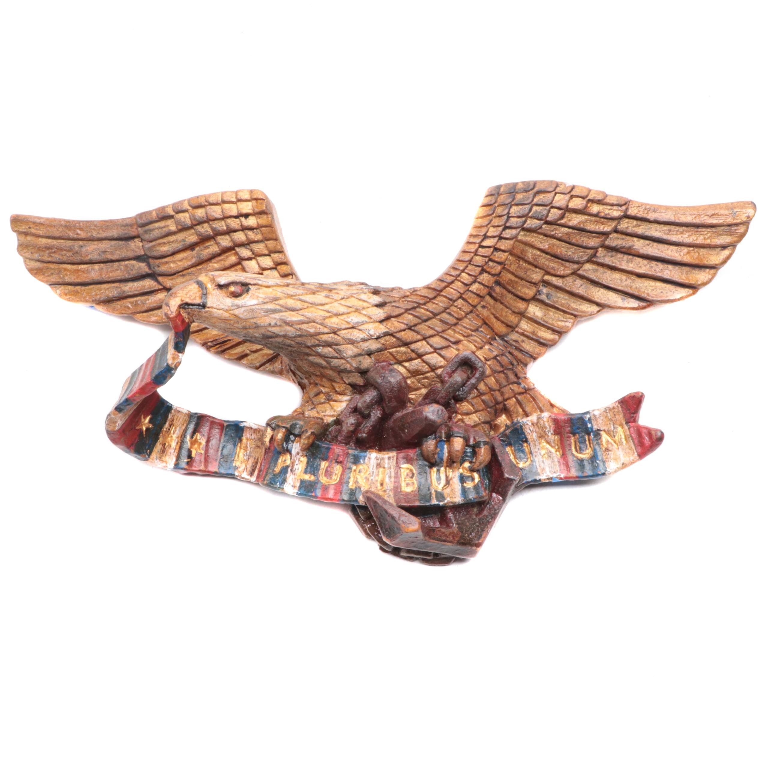 Polychrome Carved Wood Eagle Wall Hanging, 20th Century EBTH