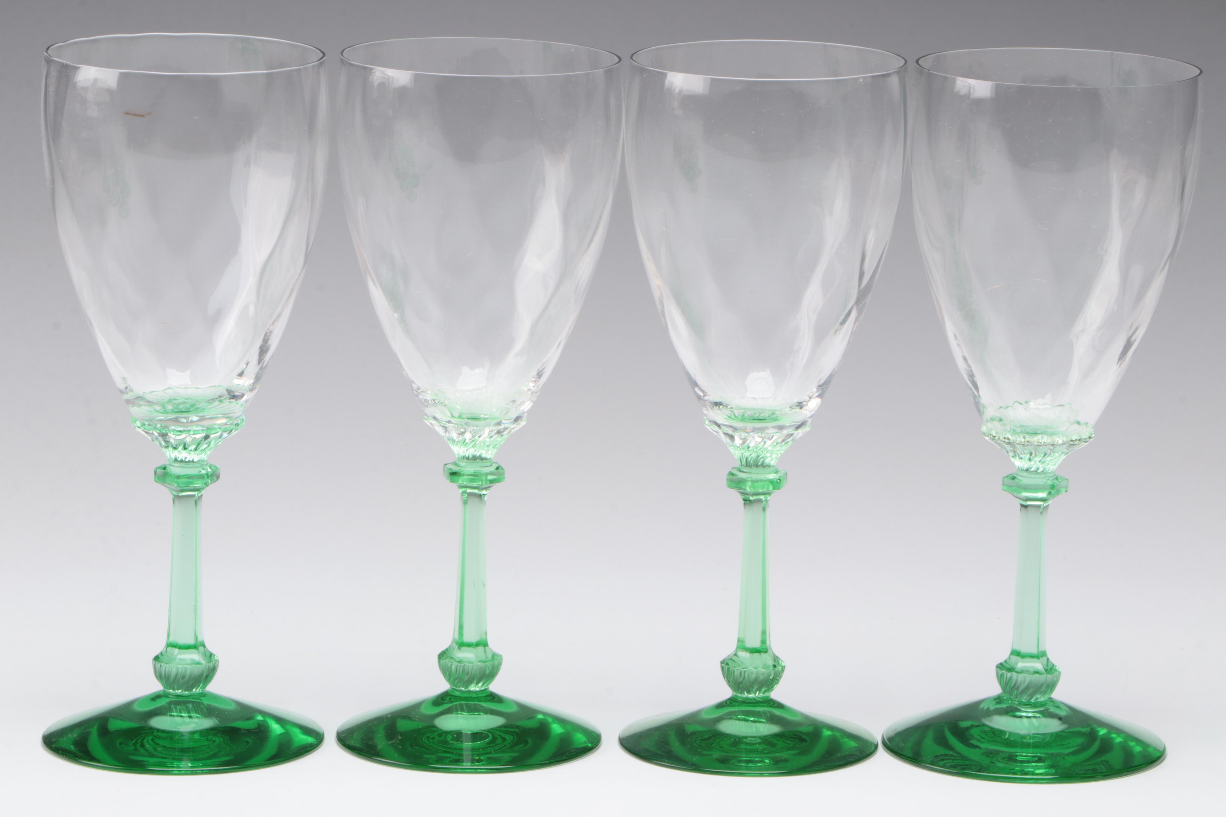 Bryce Uranium Glass Stem Water Goblets with Heisey Water Goblets EBTH