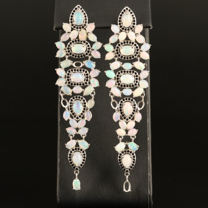Sterling Opal and Glass Trailed Earrings