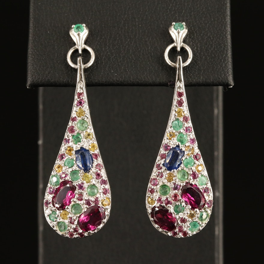 Sterling Garnet, Sapphire and Gemstone Pendulum Earrings