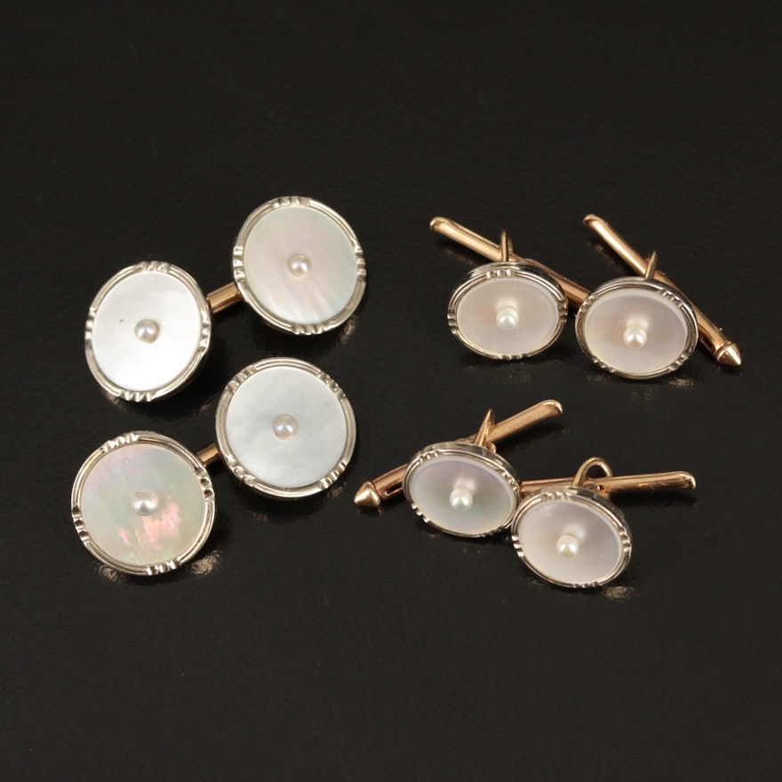 Larter & Sons 10K Mother-of-Pearl and Pearl Cufflinks and Button Studs