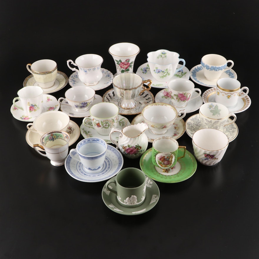Wedgwood "Wildflower" and Other Ceramic Demitasse Cups, Teacups and Saucers