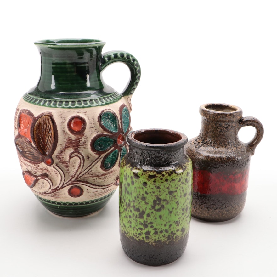 Bay Keramik Pitcher with Scheurich Volcano Glaze West German Vase and Jug