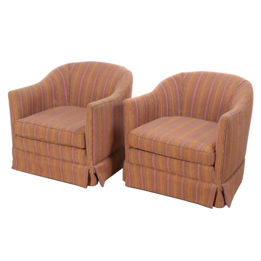 Pair of Custom-Upholstered Swivel Base Armchairs
