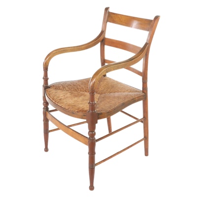 Late Federal Stripped Hardwood and Rush Seat "Fancy" Chair, Mid-19th C