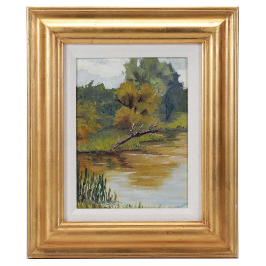 Vivian Rowntree Oil Painting of Rural Pond, 21st Century