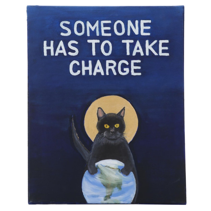 Glen Zehr Oil Painting "Pandemic Cat," 2020