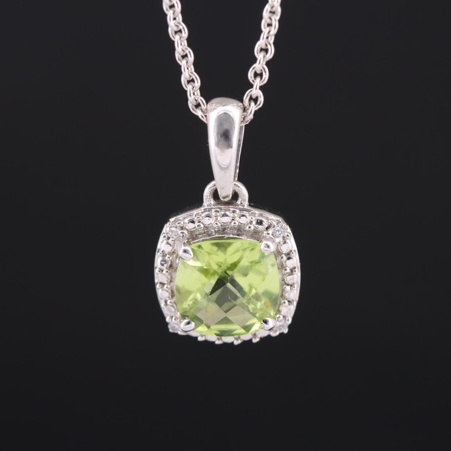 Sterling Peridot and Cubic Zirconia Pendant Necklace