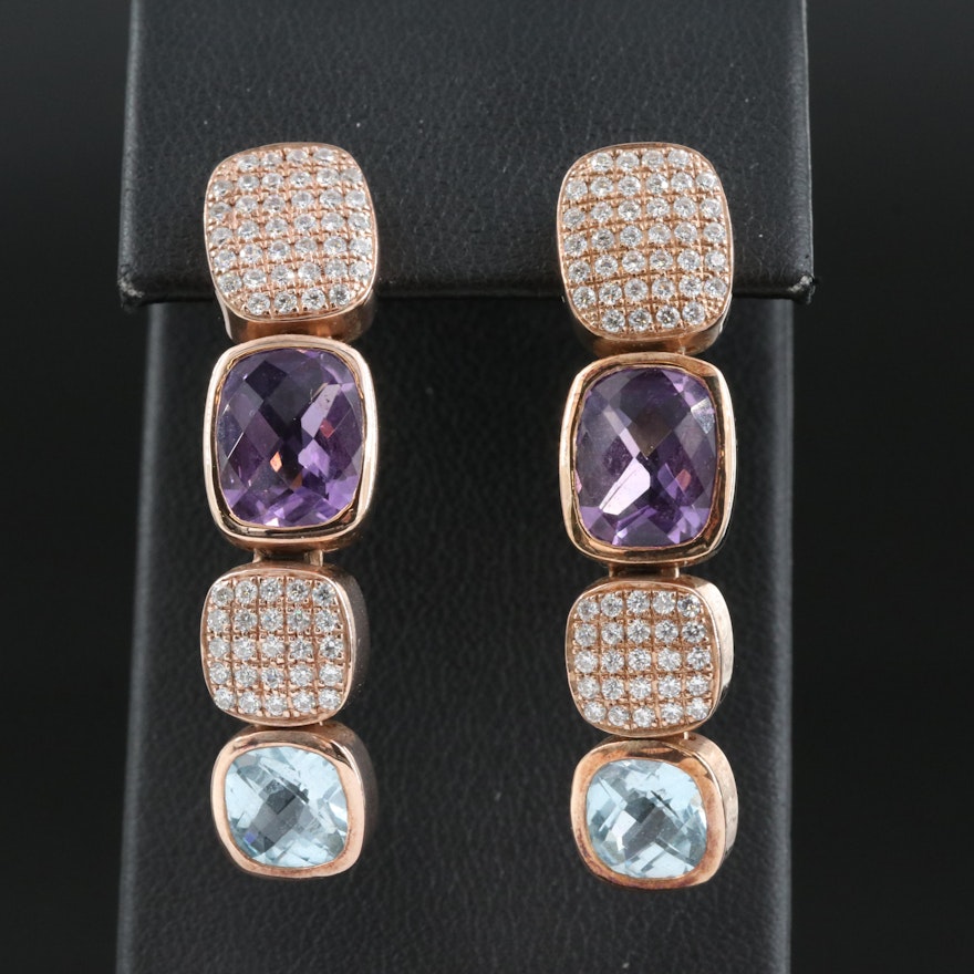 Sara K Sterling Amethyst, Topaz and Cubic Zirconia Earrings with 14K Clutch Back