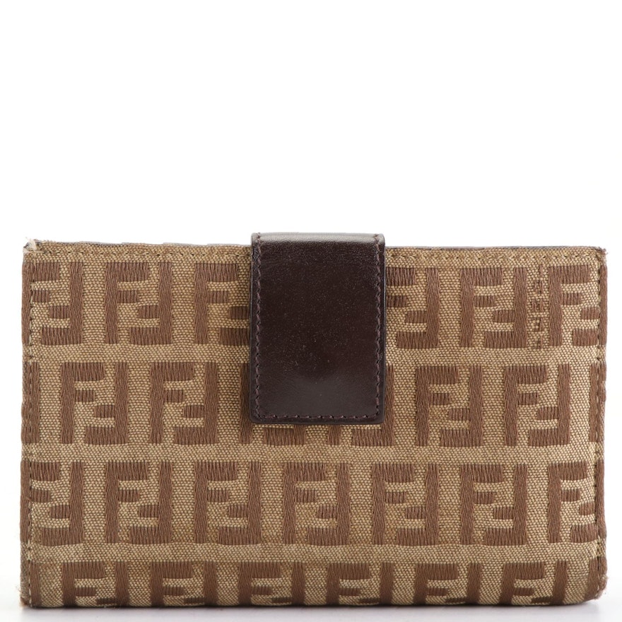Fendi Compact Wallet in Zucchino Canvas and Leather