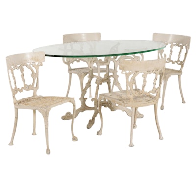Victorian Style White Painted Cast Iron Patio Dining Set, Late 20th Century