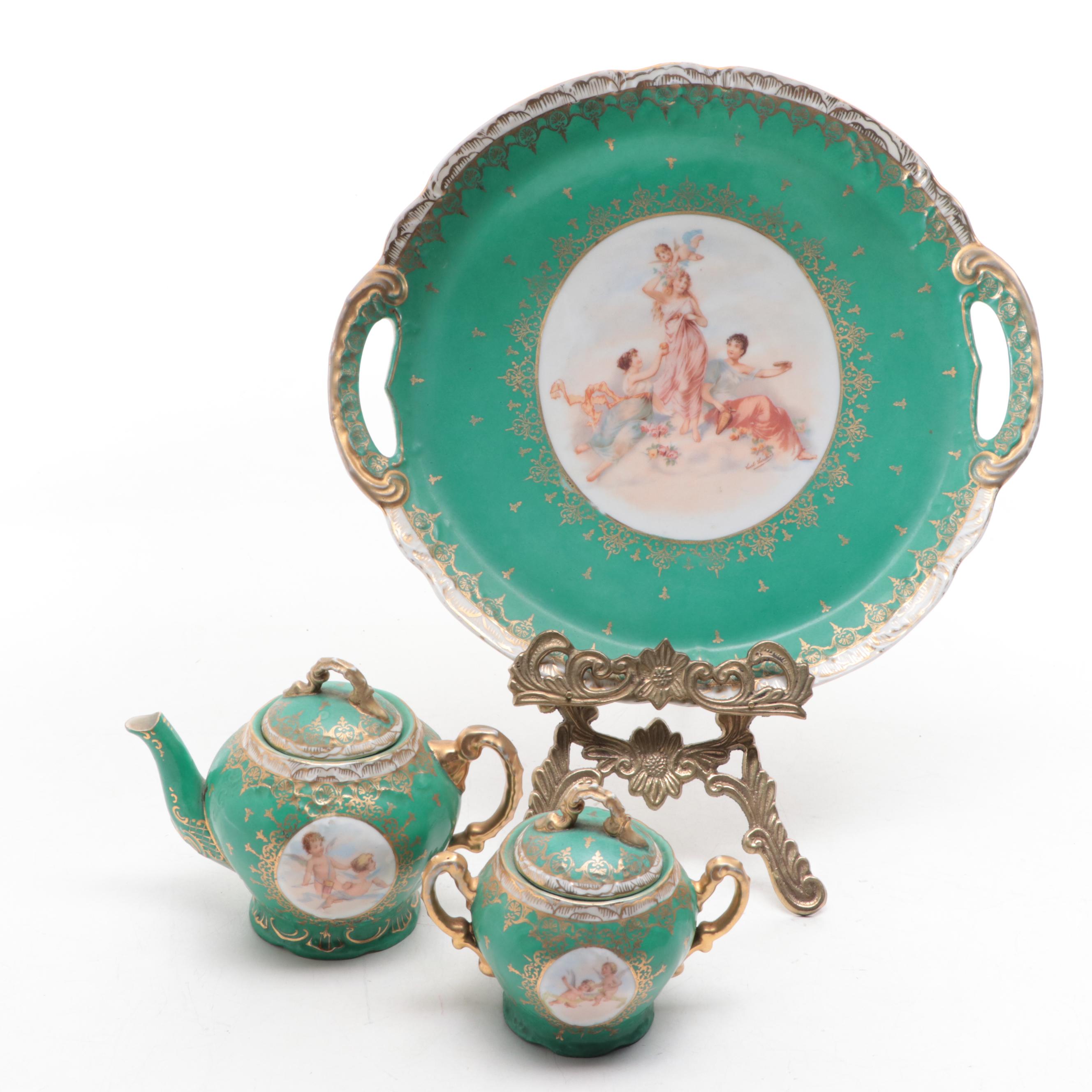 Victoria Austrian Porcelain Tea Set and Platter, Early to Mid20th