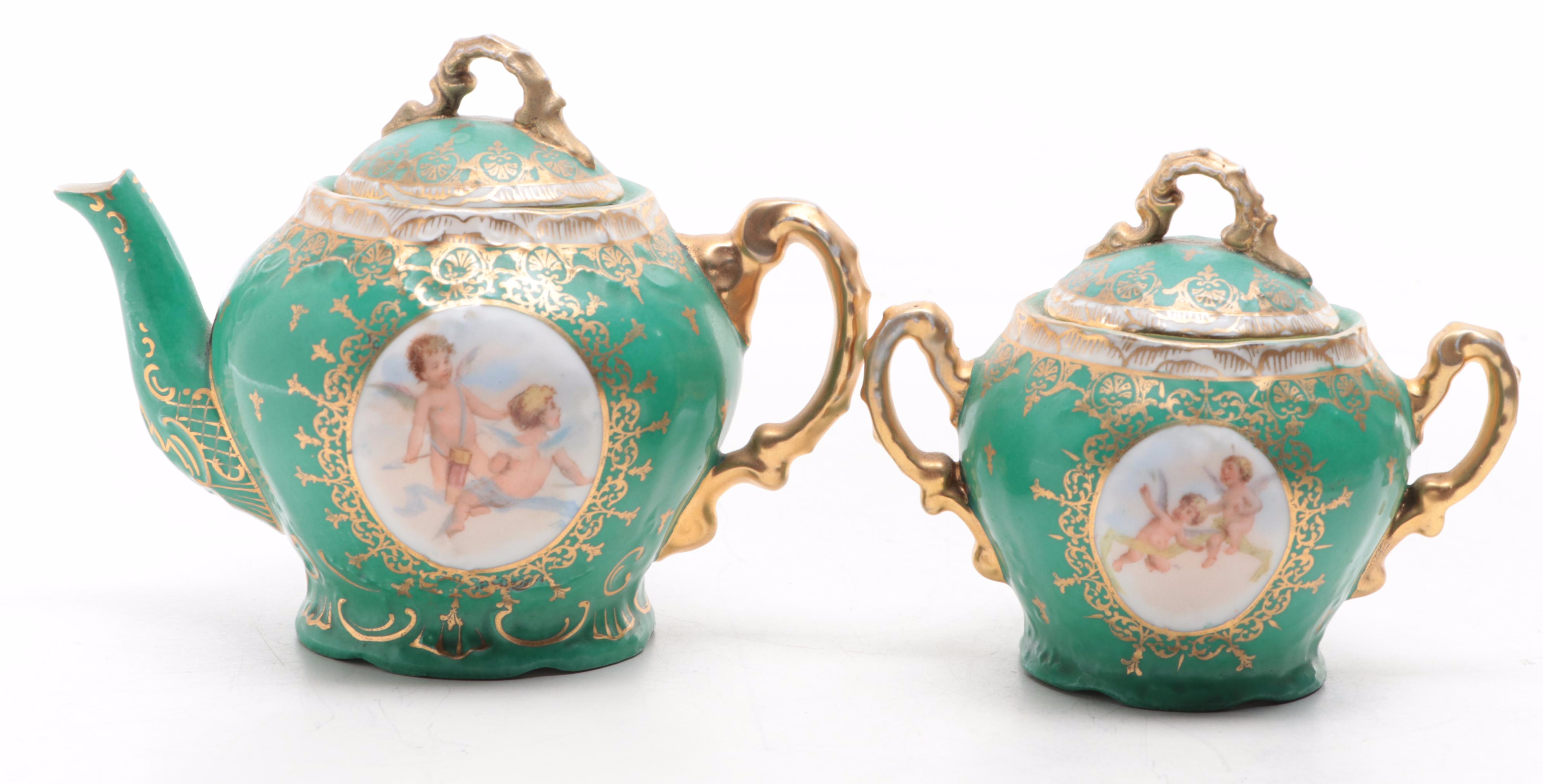 Victoria Austrian Porcelain Tea Set and Platter, Early to Mid20th