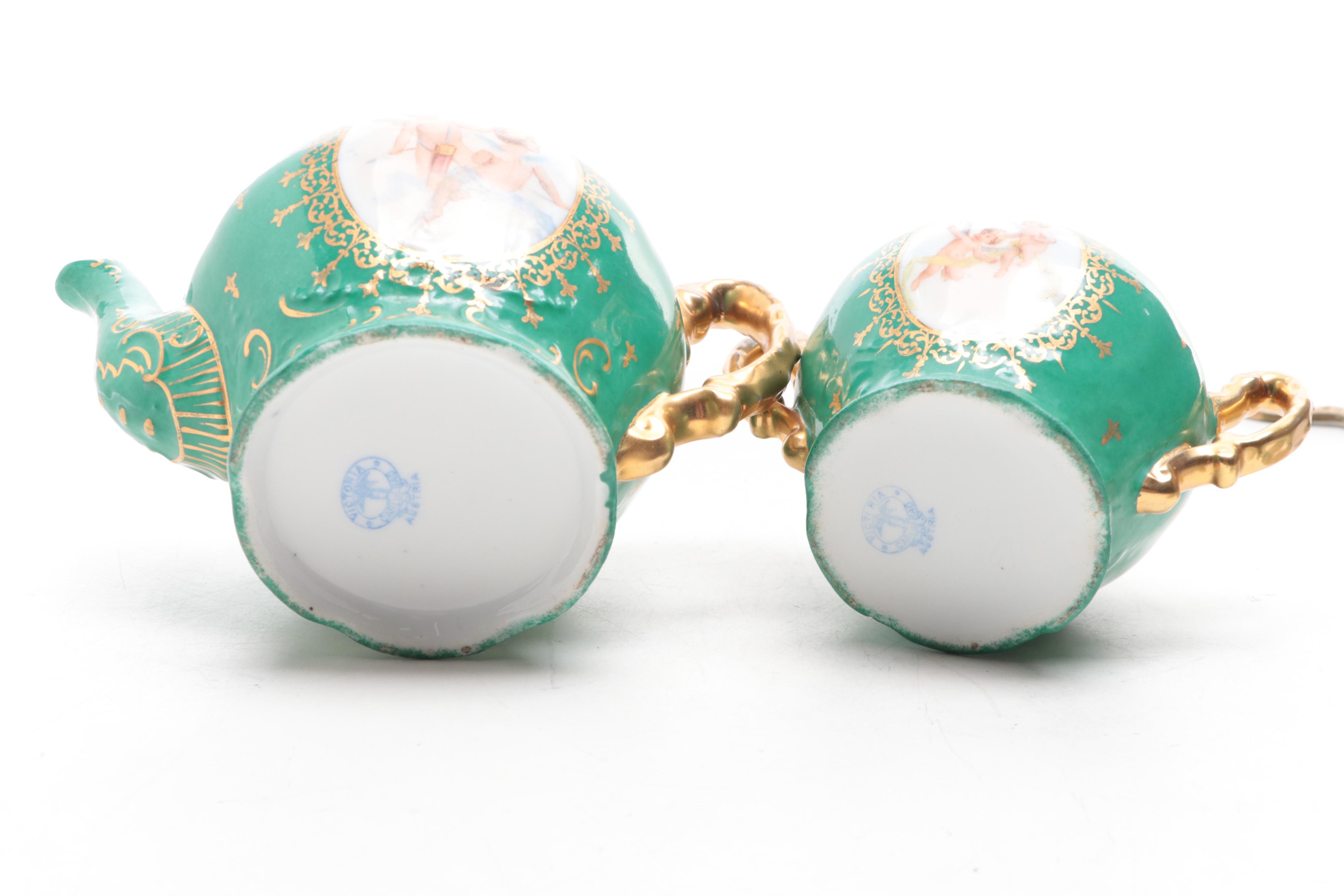 Victoria Austrian Porcelain Tea Set and Platter, Early to Mid20th