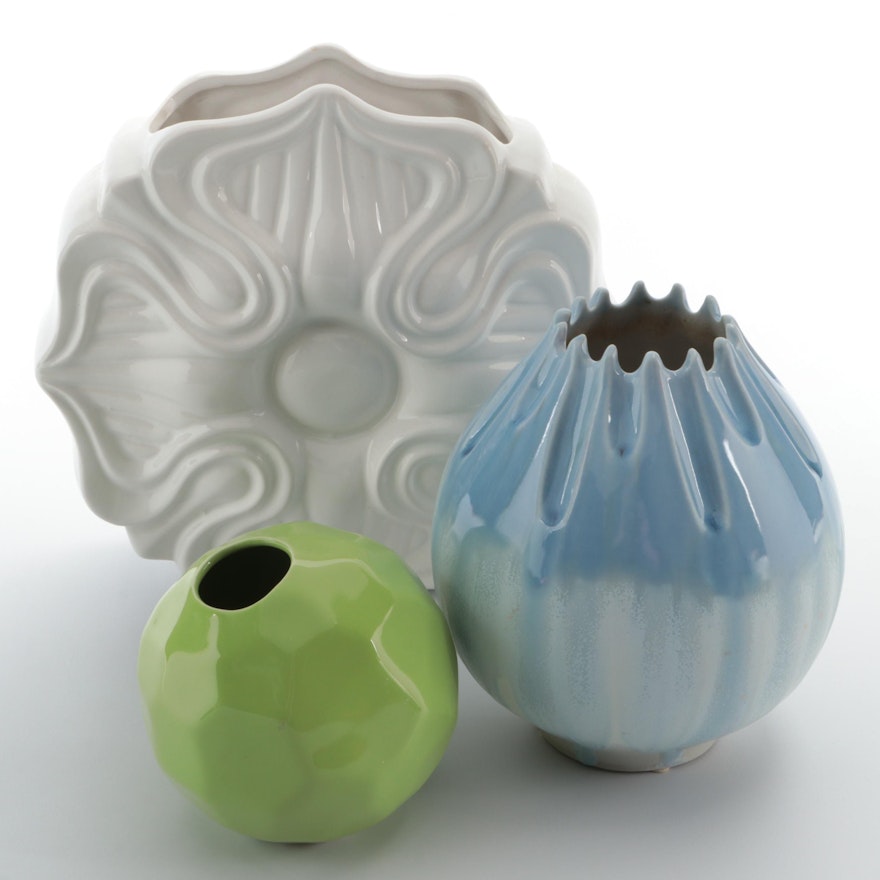 Global Views Portuguese Vases with White Glazed Ceramic Flower Vase